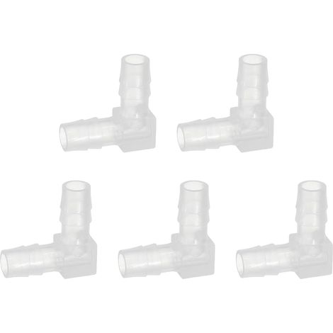 5Pcs Raccord en Plastique À Barbeaudage Coude À 90 Degrés, 2/5" OD Raccord De Tuyau en Plastique À Barbeaudage Jonction Rallonge pour Tube De Liquide De d'eau, Transparent (1/5)