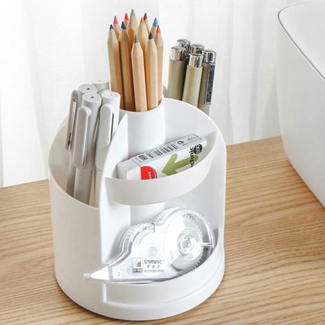 Porte-crayons rotatif à 360° - Organiseur de bureau mignon pour le bureau, l'école et la maison - 5 emplacements pour ranger les fournitures scolaires (1/4)