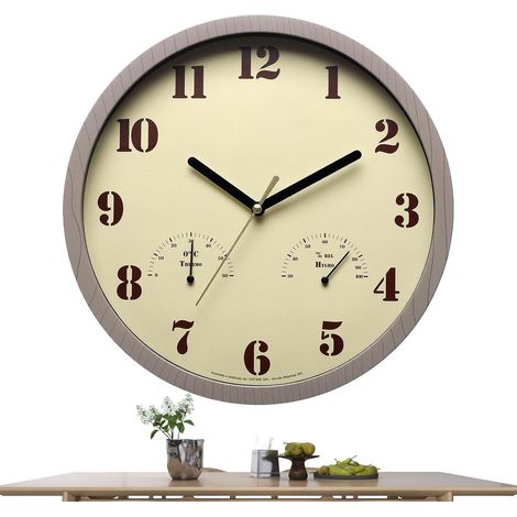 Horloges d'extérieur pour patio Imperméable Sans Tic-Tac Ronde Décorative Horloge murale rustique avec hygromètre Décoration d'Art Pour Cuisine Patio Porche Piscine Chambre Salon Camping-Car Gar (1/5)