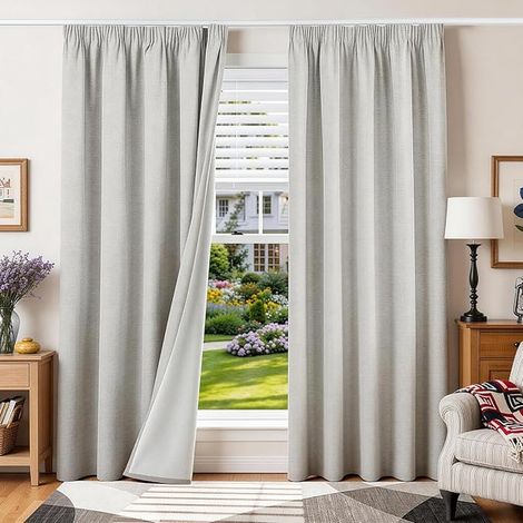 Blackout Thermal Linen Curtain with Ruffle Tape for Rail (1/5)