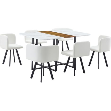 Mesa extensible y 6 sillas blancas y negras de MDF y metal MODENUIT (1/5)