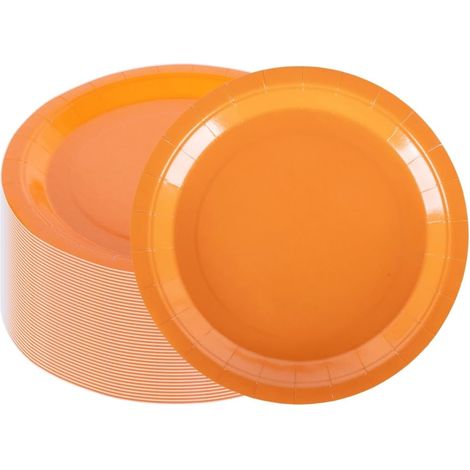 Assiettes En Carton - 100 Pièces - Orange - 23 Cm - Rondes - Pour Fêtes Et Événements (1/5)