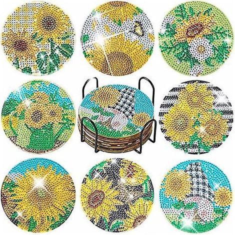 broderie Diamant Sous Verre Bricolage Dessous De Verre Diamant Painting Sous Tasse En Bois Anti-drapant Peinture Diamant Sous Verre Tapis De Tasse (1/5)