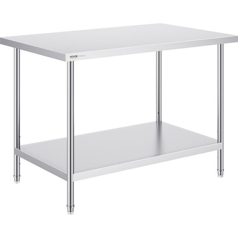 VEVOR Tavolo di Preparazione in Acciaio Inossidabile 762 x 1219 x 864 mm Tavolo da Lavoro in Metallo Resistente, 3 Livelli di Altezza Regolabili, Postazione di Lavoro Commerciale per Cucina Ristorante