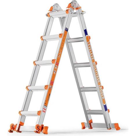 Échelle multifonction 5m 150kg aluminium, stabilisateurs et roues (1/5)