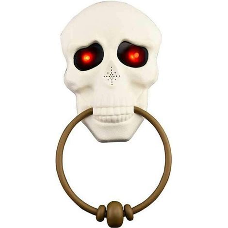 Timbre de Halloween con forma de Hornocker, ojos que se iluminan y timbre con sonido. Juguete para puerta, decoración de casita de juegos, color blanco, talla única. (1/5)