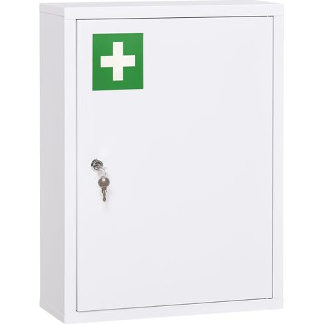 Meuble Rangement Salle de Bain Armoire Pharmacie Verrouillable 2 Clés Mural Acier Blanc 40x15x53.5 cm Cuisine (1/5)