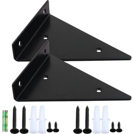Supports d'étagère flottants triangulaires invisibles 80x100mm avec vis et niveau à bulle, lot de 2 (1/5)