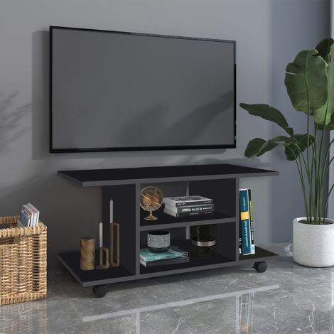 Mobile porta TV HOMCOM, tavolino con ripiani e ruote bloccabili, superficie in melaminico, 80x40x40 cm, nero (1/5)