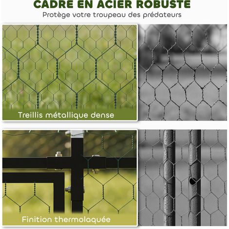 Enclos Poulailler Extérieur, Couverture Imperméable, 2 Portes Latérales, pour 3-5 Poules, 3x1x1m, Acier, Noir (1/5)