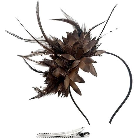 Chapeau bibi femme/fille orné fleurs, rubans, résille, plumes sur bandeau + pince fourchue accessoire tête cocktail/tea party (1/4)