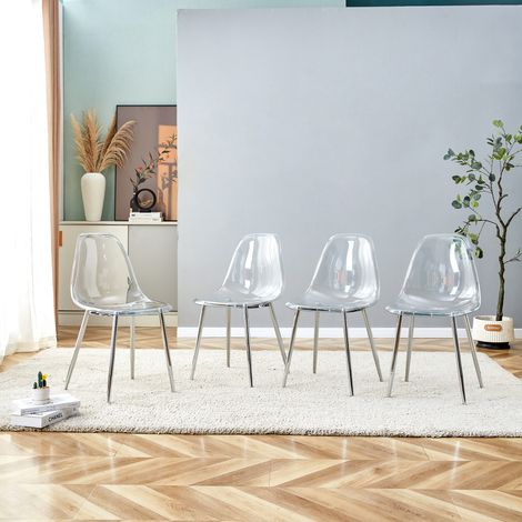 REDOM Juego de 4 sillas de comedor transparentes, patas de metal plateado, patas antideslizantes, plástico y metal (1/5)