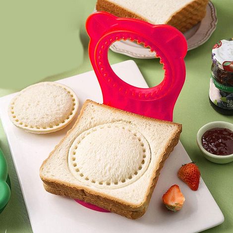 Emporte-pièce rond en acier inoxydable pour sandwichs, protège-mains, emporte-pièce pour biscuits, petits pains et poches à sandwichs, rose rouge (1/5)