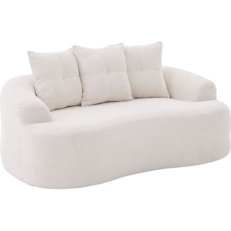 Canapé 2 places en tissu beige, design arrondi contemporain, coussins épais et assise profonde, mousse compressée avec ressorts ensachés, sans montage  CHICFURN (1/5)