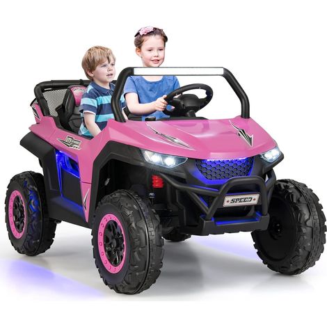 COSTWAY 2 Sitzer Kinderauto mit 2,4G Fernbedienung, 12V Kinder UTV mit Musik und Scheinwerfer, 2-4 km/h, für Kinder ab 3 Jahren Rosa (1/5)