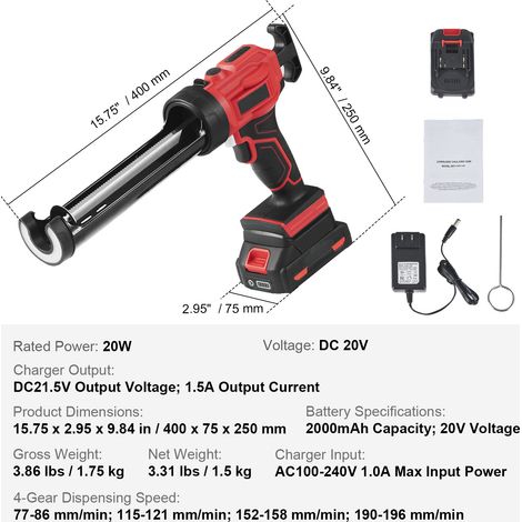 Mophorn 20 V kabellose elektrische Kartuschenpistole, 10 oz/300 ml, 4 einstellbare Geschwindigkeiten (1/4)