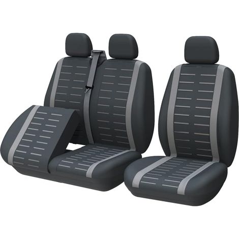 Housse Siege Voiture Van Universel 2+1 Adapté Camions, Camionnettes et Bus,Avant pour Simples et Doubles avec Bases Jointes Housses de Sièges Universelles en Tissu,Noir et Gris (1/5)