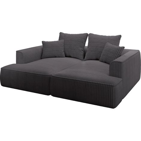Vente-Unique – Canapé droit 3 places en velours côtelé gris anthracite – Assise profonde déhoussable – Fabrication européenne – Charge max 360 kg (1/5)