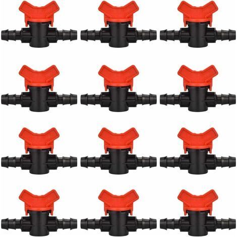 12 PCS Robinet de Jardin pour Tuyau, Tuyau Vanne d'irrigation 16 16mm Robinet d'arrêt raccord en Plastique pour Le contrôle extérieur de la vanne d'eau de Jardin (Noir + Rouge) (1/5)