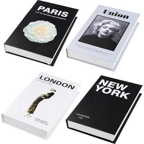 Livre Decoration, Faux Livre Déco, Livres Décoratifs d'Intérieur, Faux Livres Pliables pour Décoration de la Maison, Livre Deco pour Etagère de Livres (Noir et Blanc) (1/5)