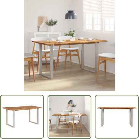 The Living Store Table de salle à manger 154x80x76 cm Bois d'acacia solide - Table À Manger - Table Industrielle - Table Rustique - Acacia Massif - Meuble Design (1/5)