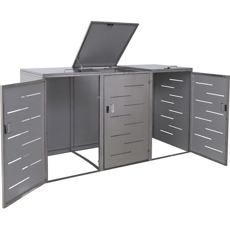 XL 3er-/6er-Mülltonnenverkleidung HHG-389, Mülltonnenbox, erweiterbar 116x212x98cm Edelstahl 85kg