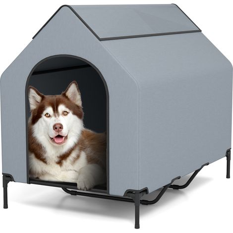 Maison pour chien surélevée taille L en métal et tissu Oxford 600D avec fenêtres en mesh et housse lavable, pour jardin et camping (1/5)
