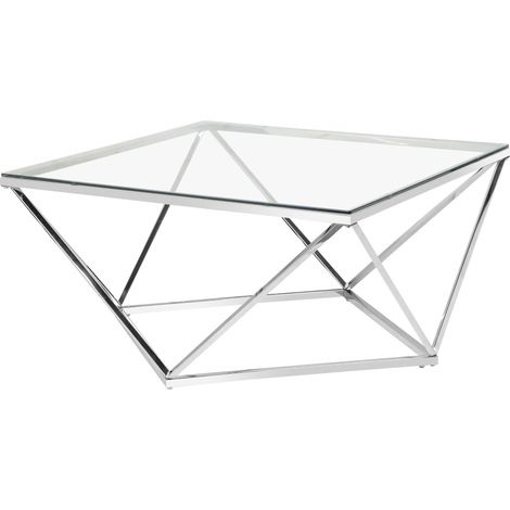 Remy-Table d’appoint en verre transparent avec cadre en métal chromé