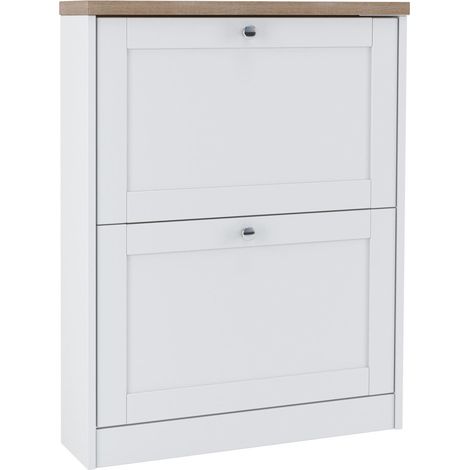 Coffre à chaussures avec 2 portes battantes en effet bois blanc (1/5)