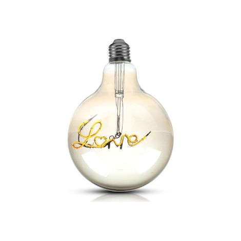 V-TAC VT-2205 LAMPADINA E27 FILAMENTO LED SCRITTA LOVE CUORE 5W GLOBO G125 VETRO OSCURATA DIMMERABILE - SKU 2700 (1/5)