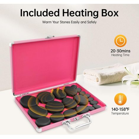 Lot de 20 pierres chaudes de massage avec chauffe-pierres chaudes, avec boîte chauffante pour les particuliers et spa