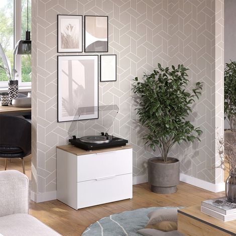 Vicco – Commode Wido blanc et chêne sonoma 60x50x40cm – Panneau de particules mélaminé 16mm – Tiroirs pratiques pour rangement efficace (1/5)