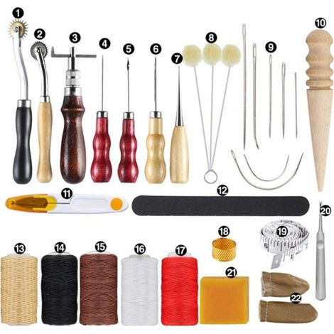Ensemble d'outils en cuir 30 pièces pour chaussures en cuir, sacs, ceintures, couture en cuir