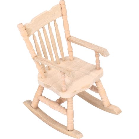 Fauteuil à bascule miniature 1:12 en bois, mignon, accessoire de maison de poupée, aspect bois brut (1/5)
