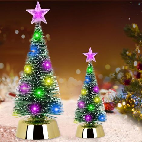Mini Sapin de Noël, 2pcs Sapin de Noël Artificiel, Vert Mini Sapin, Sapin Déco Petit, LED Sapin Artificiel, sapin de noël miniature, Effet Neige Noël Fête Bricolage pour décoration de table(19cm+25cm) (1/5)