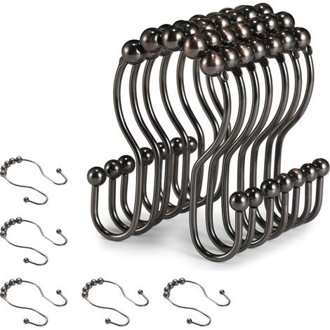 Crochets de rideau de douche, anneaux de rideau de douche, crochets doubles, 12 pièces (bronze rouge) (1/5)