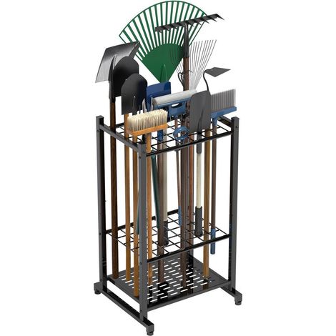 Garden Tool Organizer, Yard Tool Tower Rack für Garage Organisation und Lagerung, bis zu 35 langstielige Werkzeuge, Heavy Duty Steel Garden Tool Stand für Schuppen, Outdoor, Schwarz