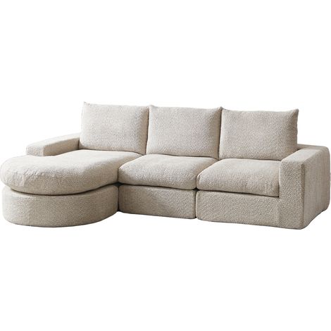 Modulares L-Sofa aus beigem Chenille MODENUIT (1/5)