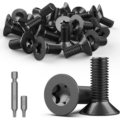 30 Pièces Vis à Tête Fraisée Torx M5 x 20 mm Vis en Acier Inoxydable A2 V2A Vis à Métaux Noir Vis à Tête Plate Visserie Vis Inox Vis à Machine Filetage Complet avec Embout Torx T25 (1/5)