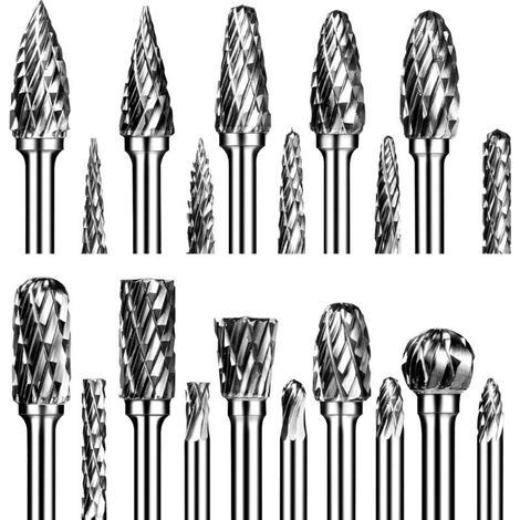 Set mit 20 doppelschneidenden Hartmetall-Rotationsfräsern mit 1/8"-Schaft, kompatibel mit Dremel für Metallbearbeitung, Holzbearbeitung, Gravur und Polieren (1/5)
