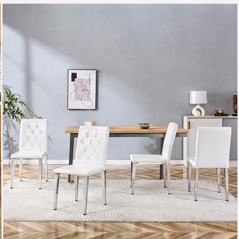 Lot de 4 chaises de salle à manger blanches et argentées en PU (1/5)
