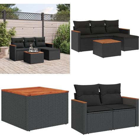 Salon de jardin 5 pcs avec coussins noir résine tressée - Ensemble Salon De Jardin - Mobilier Extérieur - Jardin Design - Chaise Lounge - Set De Jardin - Home & Living (1/5)