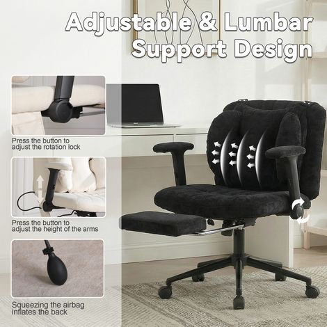 Fauteuil de bureau pivotant, chaise gaming réglable en hauteur avec repose-pieds, capacité 150 kg, accoudoirs et roulettes, noir, pour télétravail et bureau à domicile (1/5)