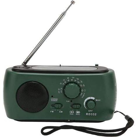 Radio de la Manivelle à Main Solaire, 350mAh d'urgence AM FM Multifonction Radio Rechargeable avec Fonction de Lampe Poche LED Lecture LECI (Green) (1/5)