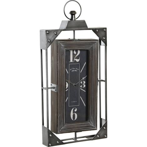 Horloge murale style loft en bois et métal gris élégante - Gris métal et bois foncé vintage (1/4)