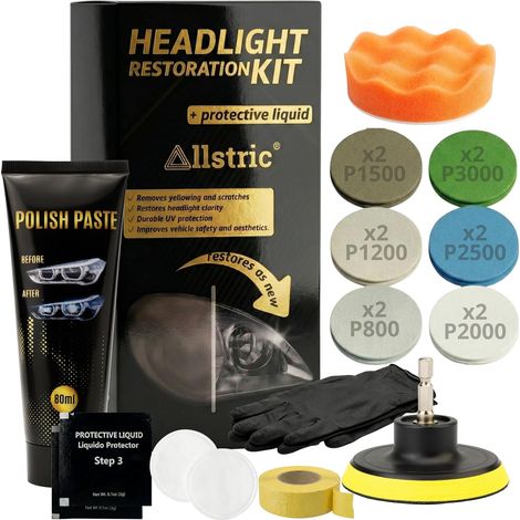 Kit Renovation Phare Voiture avec Vernis Phare Anti-UV et Polish Phare Voiture. Kit Polissage Phare Voiture Complet avec Produits de Nettoyage. Rénovateur Phare pour Meilleure Visibilité (1/5)