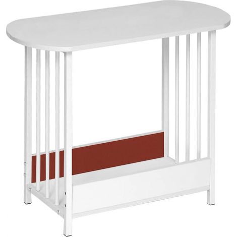 Narrow Side Table, White Slim End Table, Small Bedside Table, Narrow Nightstand with Storage Shelf (White)