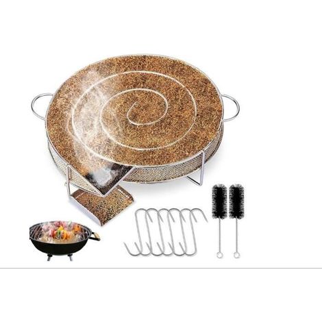 Edelstahl-Kaltrauchgenerator, runde Form mit Bürste und Haken für Kaltrauch im BBQ-Stil. (1/4)
