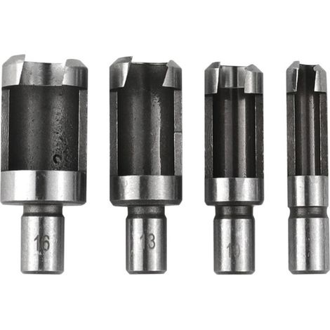 4 Pièces 6/10/13/16 mm Bois Plug Cutter Set, Tige Ronde Forets à Tenon en Acier au Carbone, Mèche à Bouchon Bois, Coupe-Bouchons Drill Bits Standards, pour le Travail du Bois (1/5)