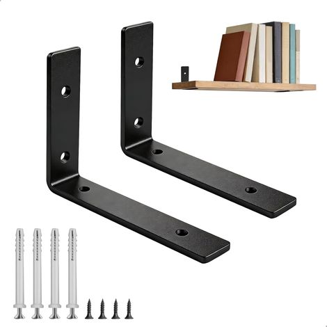 Equerre de Fixation lot de 2,Equerre Etagere Murale en Forme de L,Fixation Etagere Invisible,Equerre Charge Lourde en Acier pour Bureau,Cuisine,Salon,Salle de Bain,noir145 mm (1/5)